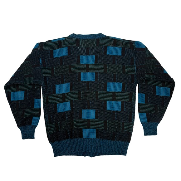 Vintage‎ Sostanza Geometric Oversized Cardigan Sweater Blue Black Large - Picture 5 of 6